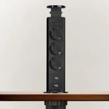 Rejtett elosztó 3-as+2xUSB szálcsiszolt titán fekete 1,5m Outlet