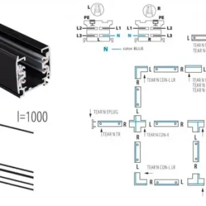 Vezetősín 3f 1m fekete Kiárusítás